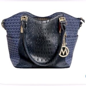 MKF Collection by Mia K. | Navy Blue Ostrich Embossed Satchel Bag